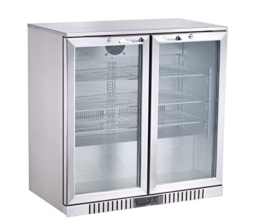 METRO Professional GBC3002S Glastür-Kühlschrank, Edelstahl/Aluminium/Hartglas, 6 verstellbare Einlegeböden, automatische Abtauung, 198 L, LED Beleuchtung, silber, EEK: D von METRO Professional