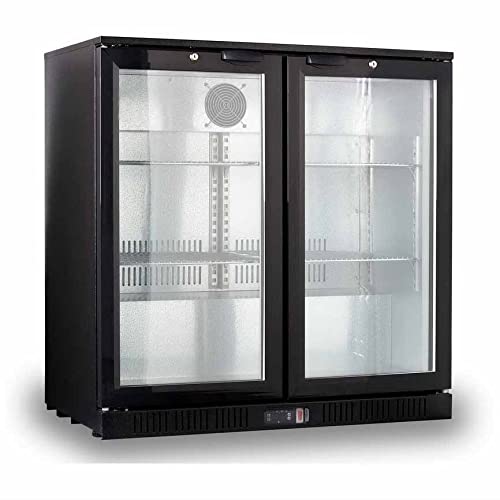 METRO Professional Getränkekühler GBC1002, Getränkekühlschrank mit 2 Glastüren, Flaschenkühlschrank mit 6 Einlegeböden, Energieklasse D, 160W, Temperaturbereich: 0 bis +10°C, 200 L, Schwarz von METRO Professional