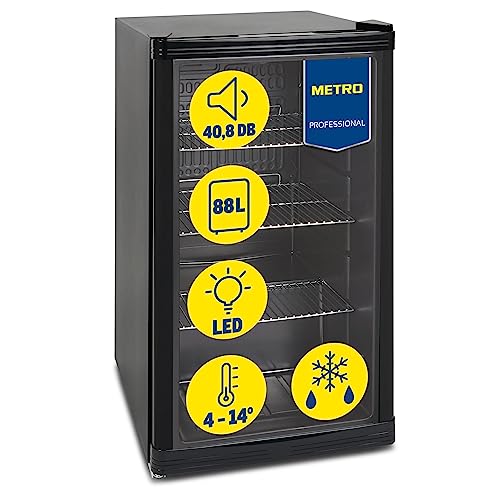 METRO Professional Mini-Kühlschrank GPC1088, 88 L, 1.052 kWh/24h, 3 Edelstahl-Drahtböden, schwarz von METRO Professional