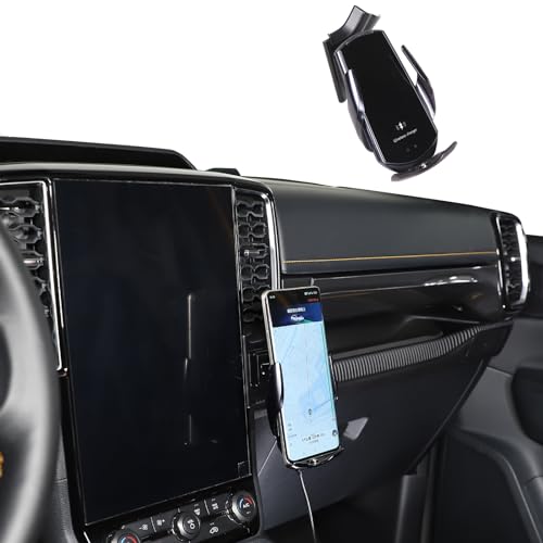 Auto Handyhalterung für Ford Ranger 2023-2024 Rechts Seite des Navigationsbildschirms Drehbar Feste Handyhalterung für Auto Fit für iPhone Android und Universal Smartphones (Wireless Charging/D Style) von METYOUCAR