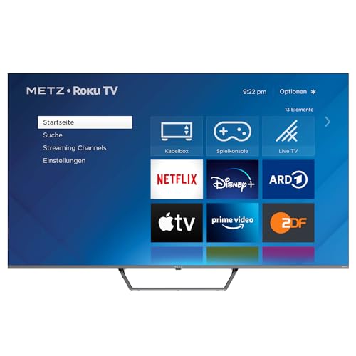 METZ Blue Roku TV, QLED 4K, Smart TV, 43 Zoll, 109cm, Fernseher mit Triple Tuner, WLAN, LAN, HDMI, USB, 43MQE7011 von METZ