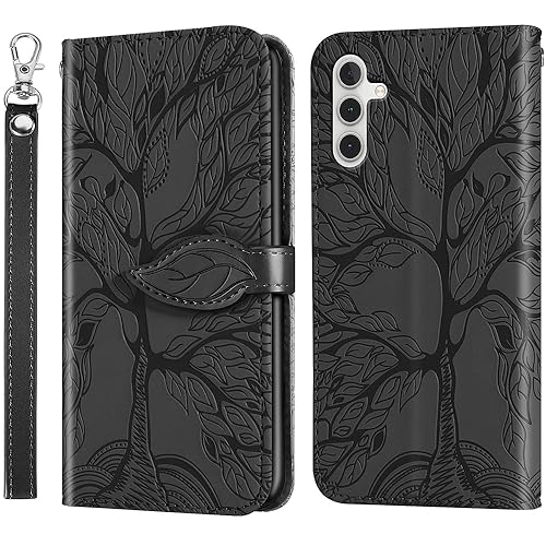 MEUPZZK Schutzhülle für Samsung Galaxy A34 5G, Brieftaschen-Hülle, MEUPZZK geprägter Baum, Premium-PU-Leder, Ständer, Kartenfächer, Handschlaufe, Klapphülle, 16,8 cm (6,6 Zoll), Handyhülle für Samsung von MEUPZZK