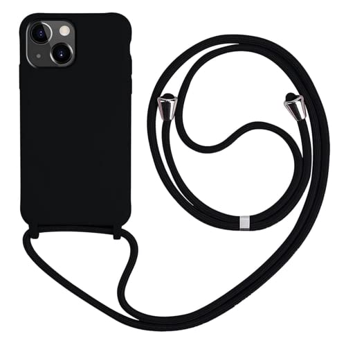 MEVIS Liquid Silikon Handykette Hülle für iPhone 13 Mini,Verstellbarer Halskette Silikon Handyhülle-schwarz von MEVIS