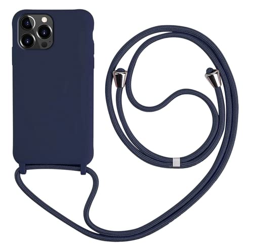 MEVIS Liquid Silikon Handykette Hülle für iPhone 13 Pro,Verstellbarer Halskette Silikon Handyhülle-Navy blau von MEVIS