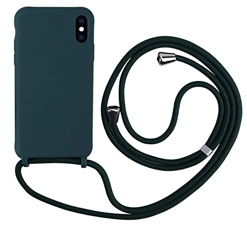 MEVIS Schutzhülle kompatibel mit iPhone X/XS, Halskette für Handyhülle, schmal, stoßfest, verstellbar, Dunkelgrün von MEVIS
