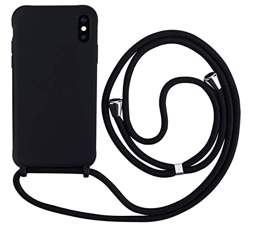 MEVIS Schutzhülle kompatibel mit iPhone X/XS, Halsband für Handy-Ketten, dünn, stoßfest, verstellbar, Lanyard Case, Schwarz von MEVIS