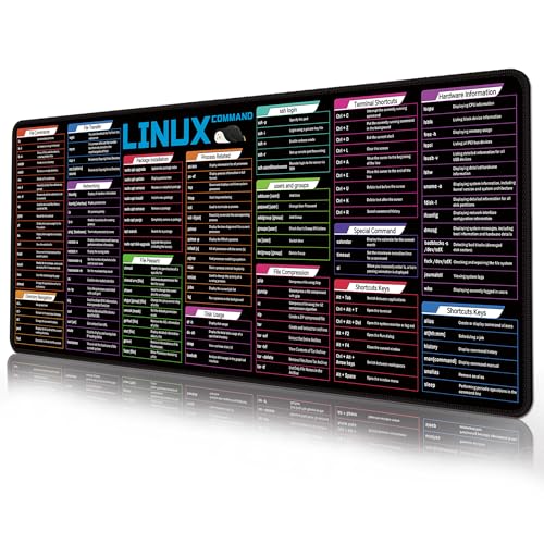 Linux File Commands Line Mauspad, großes Spickzettel-Mauspad, Dateiübertragung, Netzwerk, Paket-Installation, Festplattennutzung, SSH-Login, Hardware-Informationen, rutschfeste von MEWOOCUE