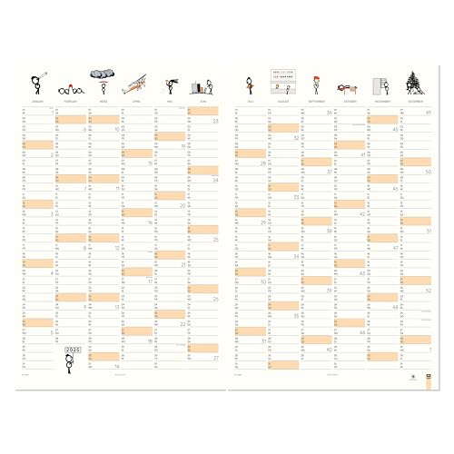 MEYCARD - A1 Wandkalender 2025, DIN A1 (2 x DIN A2), Designpapier, süß illustriert, gerollt von MEYCARD