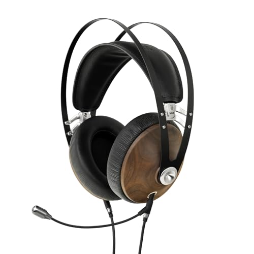 MEZE AUDIO 99 Classics Walnut Silver & Boom Mic Headset, kabelgebundene Over-Ear-Kopfhörer mit Boom-Mikrofon und selbstverstellbarem Kopfbügel, geschlossenes Headset für Gaming, Remote-Arbeit, von MEZE AUDIO