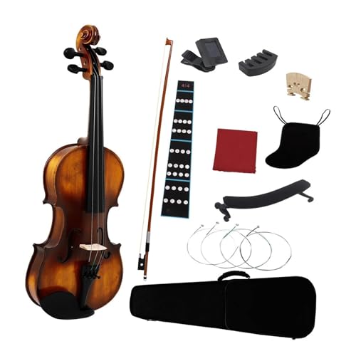 Violinen-Set für Erwachsene, 4/4, Massivholz, mit Stimmgerät, Griffbrett-Aufkleber, Zubehör (1 Set) von MFGSDFR