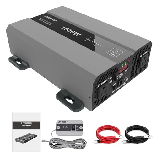 MFUZOP 1500W reiner Sinus-Wechselrichter Wechselrichter DC 12V auf 110V 120V Wechselrichter für Wohnmobil LKW Haushalt Camping mit USB und Typ C Kabelklemme mit 2 MFUZOP 1500W reiner Sinus-Wechselrichter Wechselrichter DC 12V auf 110V 120V Wechselrichter für Wohnmobil LKW Haushalt Camping mit USB und Typ C Kabelklemme mit 2 von MFUZOP
