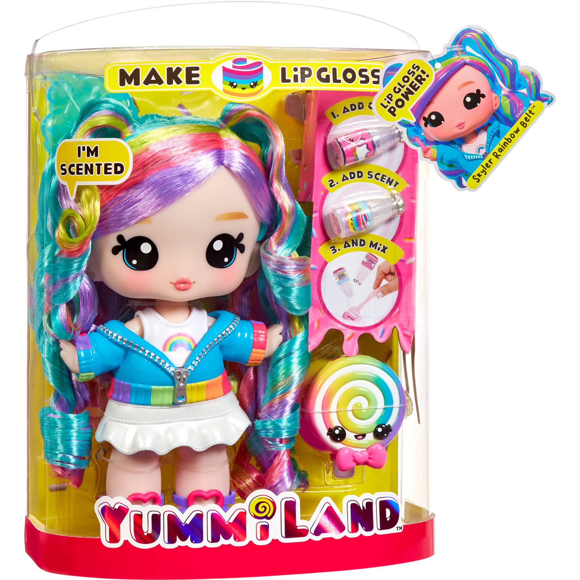 Yummiland Large Doll + Lip Gloss Pet - Skyler Rainbow Belt, Puppe Yummiland Large Doll + Lip Gloss Pet - Skyler Rainbow Belt, Puppe von MGA Entertainment