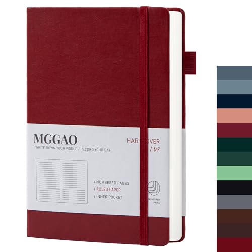 MGGAO A5 liniertes Tagebuch, 100 g/m², liniertes dickes Papier mit 188 nummerierten Seiten, Premium-Leder-Hardcover-Notizbuch für persönliches Schreiben, Studium, Büro, Reiseaufzeichnung von MGGAO