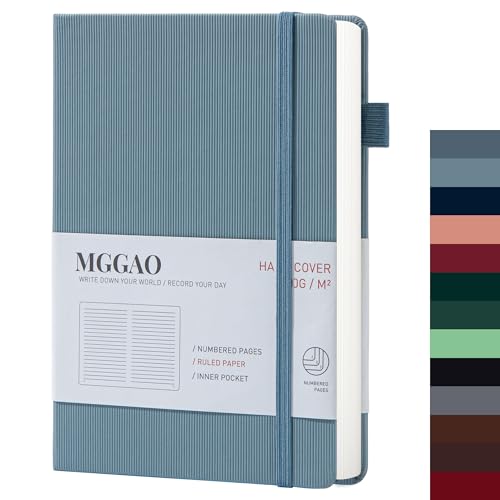 MGGAO A5 liniertes Tagebuch, 100 g/m², liniertes dickes Papier mit 188 nummerierten Seiten, Premium-Leder-Hardcover-Notizbuch für persönliches Schreiben, Studium, Büro, Reiseaufzeichnung von MGGAO