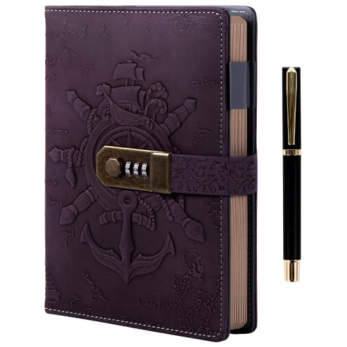 MGGAO Vintage Journal mit Stift für Frauen Männer-A5 nachfüllbar Tagebuch mit Schloss Organizer Planer für Arbeit Büro Schule-Hardcover Leder Notizbücher Journaling Geschenke von MGGAO
