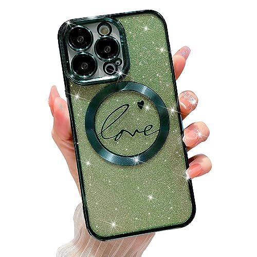 MGQILING Kompatibel mit iPhone 11 Pro Magnetische Glitzer-Hülle, 5.8 Zoll, Luxus Liebe Herz Muster Beschichtung, transparente Hülle, stoßfeste Rückseite, Grün von MGQILING