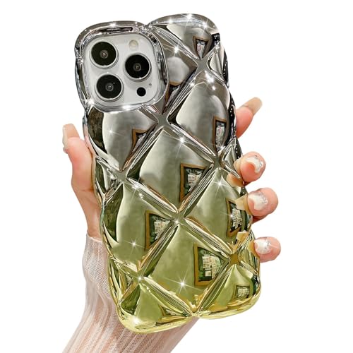 MGQILING Kompatibel mit iPhone 13 Pro Max, luxuriöses Farbverlauf, Diamant-Gitter-Design, galvanisiertes 3D-Muster für Frauen und Mädchen, Anti-Drop-Schutzhülle, Gelb von MGQILING
