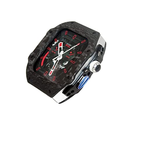 MGTCAR Uhrengehäuse aus Karbonfaser mit Fluorkautschukband, Mod Kit, für Apple Watch Ultra 49 mm, Fluorkautschuk-Wach-Armband und Lünette, für iWatch 8, 7, 45 mm, 6, 5, 4, SE, 44 mm, For 44mm, Achat von MGTCAR