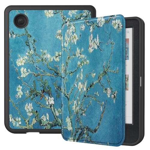 MGUEIAO Kompatibel mit Tolino Shine 6 für Hülle,Standfunktion Schlanke PU Leder Telefontasche mit Dreifachem Standfuß [Sturzsicher]-Mandelblüte von MGUEIAO