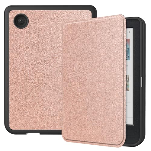 MGUEIAO Kompatibel mit Tolino Shine 6 für Hülle,Standfunktion Schlanke PU Leder Telefontasche mit Dreifachem Standfuß [Sturzsicher]-Rose Gold von MGUEIAO