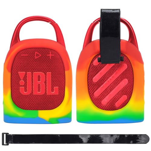 MGZNMTY Tragbare Silikonhülle für JBL Clip 5 Ultra Bluetooth-Lautsprecher mit abnehmbarem Gurt für Boot, Fahrrad, Golfwagen (irisierend) von MGZNMTY