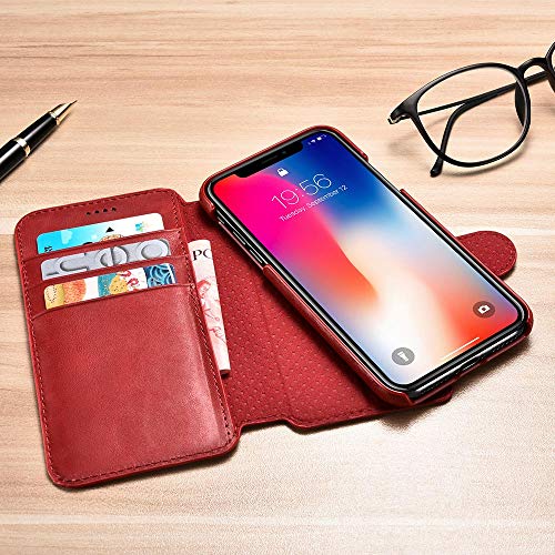 MH QUALITY Handyhülle für iPhone XR, 2 in 1 Premium klappbar abnehmbare Handybrieftasche Lederhülle, Stoßfestes Flip Case mit Magnetverschluss | Rot von MH QUALITY