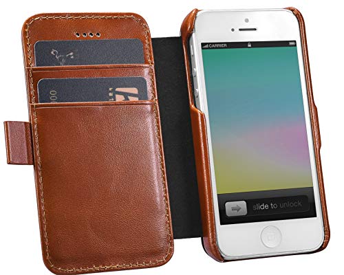 MH Quality Handyhülle für iPhone 5/5S/SE, Premium klappbar Handybrieftasche Lederhülle, Stoßfestes Flip Case mit Magnetverschluss | Braun von MH Quality