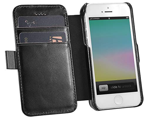 MH Quality Handyhülle für iPhone 5/5S/SE, Premium klappbar Handybrieftasche Lederhülle, Stoßfestes Flip Case mit Magnetverschluss | Schwarz von MH Quality