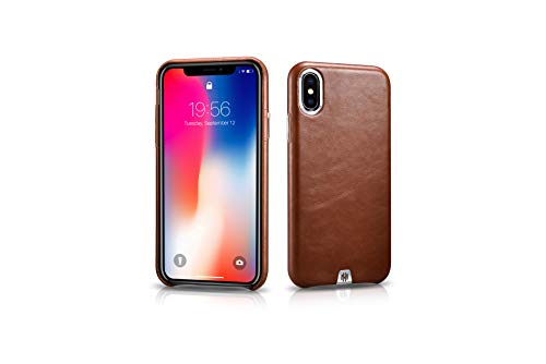 MH Quality Lederhülle für iPhone X/XS, Vintage Leder Echtleder (Rind) Hardcover Handyhülle Case | Braun von MH Quality