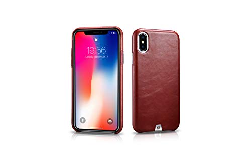 MH Quality Lederhülle für iPhone X/XS, Vintage Leder Echtleder (Rind) Hardcover Handyhülle Case | Rot von MH Quality