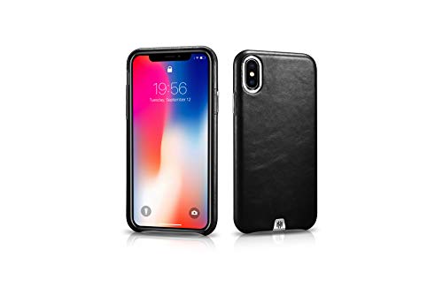 MH Quality Lederhülle für iPhone X/XS, Vintage Leder Echtleder (Rind) Hardcover Handyhülle Case | Schwarz von MH Quality