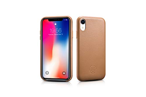 MH Quality Handyhülle für iPhone XR, Luxus Echtleder Back Cover Hülle Schale, Lederhülle Tasche | Braun von MH Quality