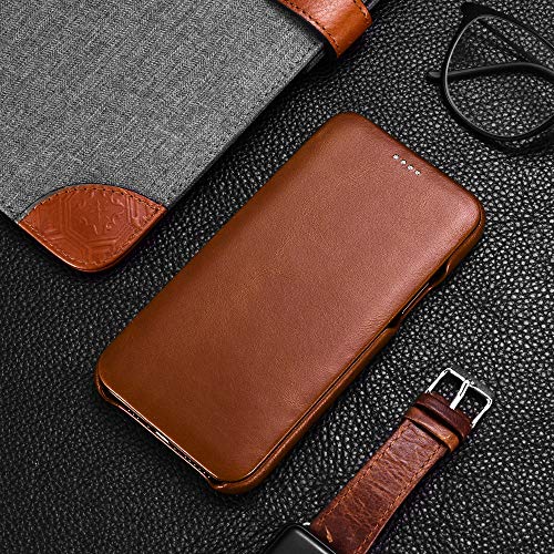 MH QUALITY Handyhülle für iPhone 12 mini, Premium klappbar Lederhülle, Stoßfestes Flip Case mit Magnetverschluss abgerundete Kante | Braun von MH QUALITY