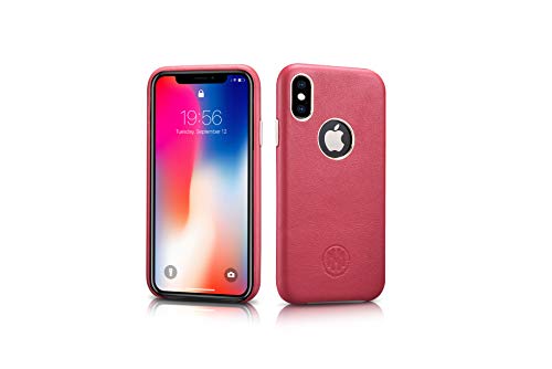Echtleder Handyhülle für iPhone X/XS - Premium Schutzhülle Cover mit Öffnung für Apple Logo ISO 9001 | Rot von MH Quality