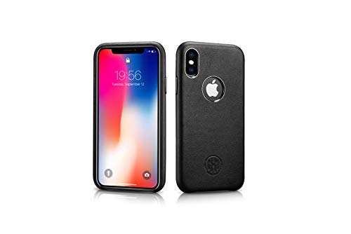 Echtleder Handyhülle für iPhone X/XS - Premium Schutzhülle Cover mit Öffnung für Apple Logo ISO 9001 | Schwarz von MH Quality