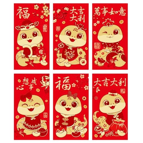 6PCS Traditionelle Geldumschläge Helle Umschläge Für 2025 Chinesische Neujahrsparty Snake Designs Paket von MHADBKH