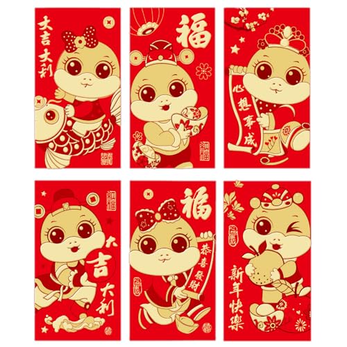6PCS Traditionelle Geldumschläge Helle Umschläge Für 2025 Chinesische Neujahrsparty Snake Designs Paket von MHADBKH