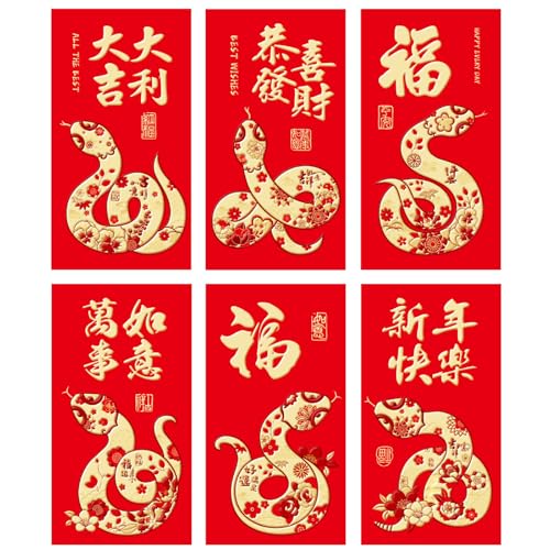 6PCS Traditionelle Geldumschläge Helle Umschläge Für 2025 Chinesische Neujahrsparty Snake Designs Paket von MHADBKH