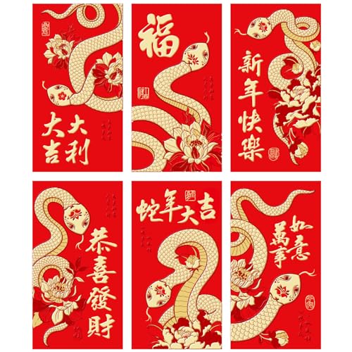 6PCS Traditionelle Geldumschläge Helle Umschläge Für 2025 Chinesische Neujahrsparty Snake Designs Paket von MHADBKH