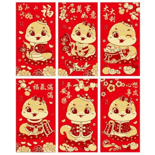 6PCS Traditionelle Geldumschläge Helle Umschläge Für 2025 Chinesische Neujahrsparty Snake Designs Paket von MHADBKH