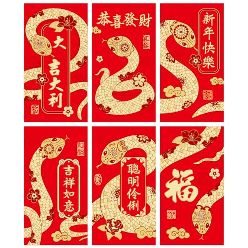 6PCS Traditionelle Geldumschläge Helle Umschläge Für 2025 Chinesische Neujahrsparty Snake Designs Paket von MHADBKH