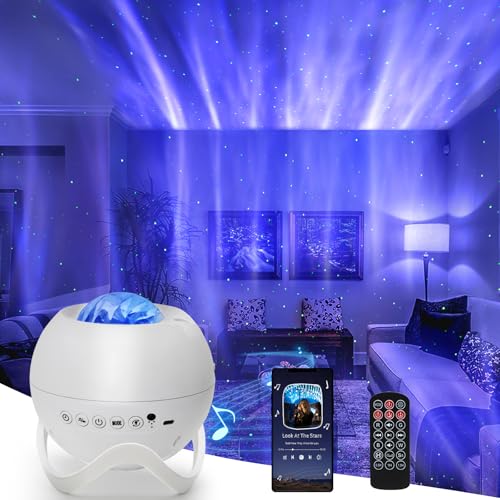 MHAZDZE Sternenhimmel projektor, Galaxie Projektor mit Bluetooth, Fernbedienung, 360-Grad-Panorama-Sternenhimmel, 8 weiße Rausch-Nachtlicht für Schlafzimmer, Party, Heimkino von MHAZDZE