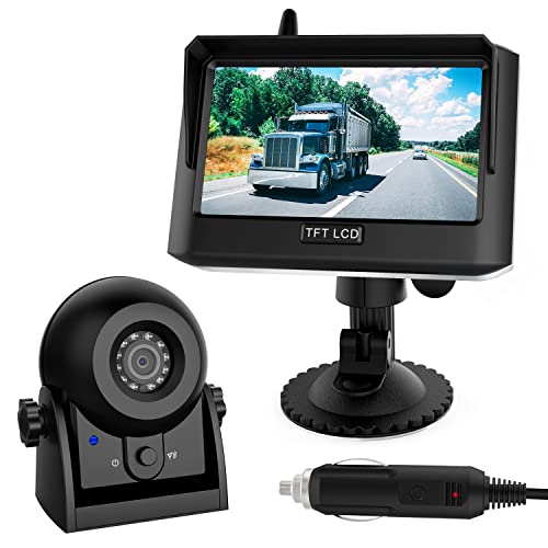 Rückfahrkamera-Kit mit Monitor, Drahtlose Backup-Rückfahrkamera IP68 wasserdichte Nachtsicht mit 4,3-Zoll-LCD-Monitor für Autos LKW SUVs Camper von MHCABSR