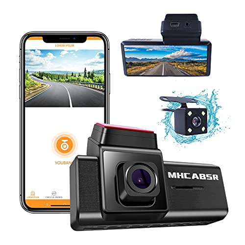 WiFi Dashcam, MHCABSR Fahrrekorder Autokamera 1080P Front- und Rückfahr Kamera Armaturenbrett mit APP, Nachtsicht, Bewegungserkennung, Loop-Aufnahme von MHCABSR