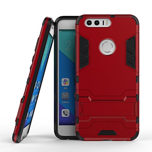 Huawei Honor 8 Hülle, MHHQ Hybrid 2in1 TPU+PC Schutzhülle Rugged Armor Case Cover Dual Layer Bumper Backcover mit Ständer für Huawei Honor 8 -Red von MHHQ