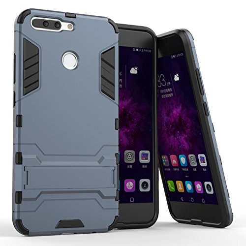 Huawei Honor 8 Pro Hülle, Huawei Honor V9 Hülle, MHHQ Hybrid 2in1 TPU+PC Schutzhülle Rugged Armor Case Cover Dual Layer Bumper Backcover mit Ständer für Huawei Honor 8 Pro/Honor V9 -Black Plus Gray von MHHQ