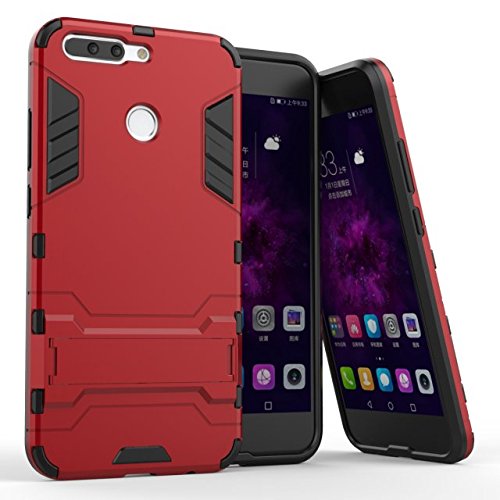 Huawei Honor 8 Pro Hülle, Huawei Honor V9 Hülle,MHHQ Hybrid 2in1 TPU+PC Schutzhülle Rugged Armor Case Cover Dual Layer Bumper Backcover mit Ständer für Huawei Honor 8 Pro/Honor V9 -Red von MHHQ