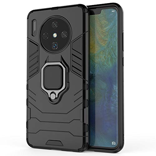 Huawei Mate 30 Hülle, MHHQ Hybrid 2in1 TPU+PC Schutzhülle Rugged Armor with Magnetic Car Mount Case Cover Dual Layer Bumper Backcover mit Ständer für Huawei Mate 30 -All Black von MHHQ