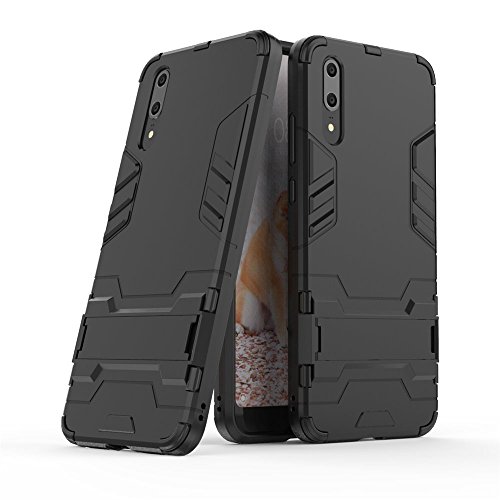 Huawei P20 Hülle, Huawei P20 Case, MHHQ Hybrid 2in1 TPU+PC Schutzhülle Rugged Armor Case Cover Dual Layer Bumper Backcover mit Ständer für Huawei P20 2018 -All Black von MHHQ