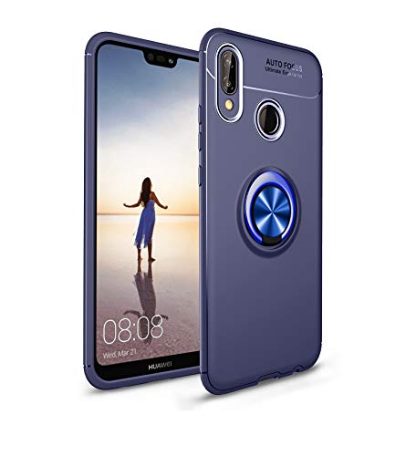 MHHQ Schutzhülle für Huawei P20 Lite mit Kickstand-Ring, um 360 Grad drehbar, Premium-Silikon, weiches TPU-Gel, Abdeckung [Arbeit mit magnetischem Auto-Mount] für Huawei P20 Lite, Blau von MHHQ